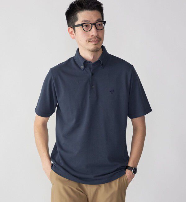 SHIPS「【WEB限定】SHIPS:〈吸水速乾〉ドライピケ ワンポイント ロゴ ボタンダウン ポロシャツ」|ポロシャツ|ネイビー