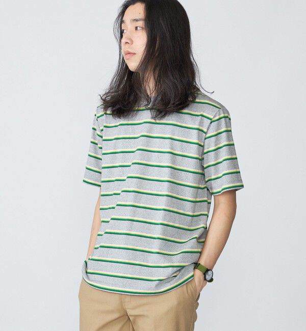 SHIPS「SHIPS: TEXBRID(R) リネン グラデーション ボーダー Tシャツ」|Tシャツ・カットソー|グレー