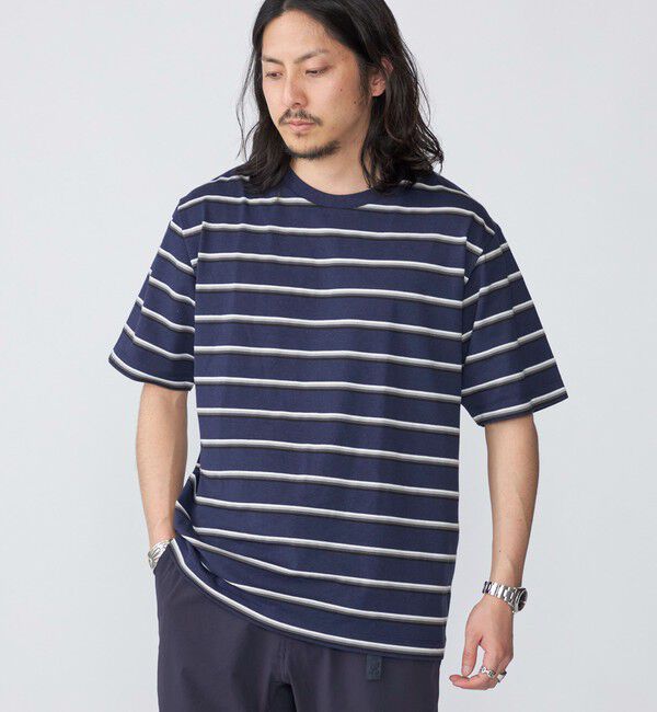 SHIPS「SHIPS: TEXBRID(R) リネン グラデーション ボーダー Tシャツ」|Tシャツ・カットソー|ネイビー