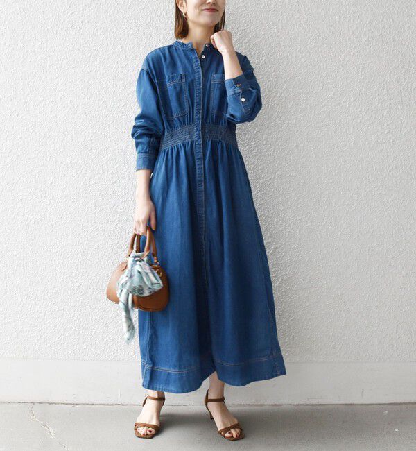 SHIPS any「《一部予約》SHIPS any: シャーリング デニム ポケット ワンピース ［SHIPS any DENIM］」|ワンピース|