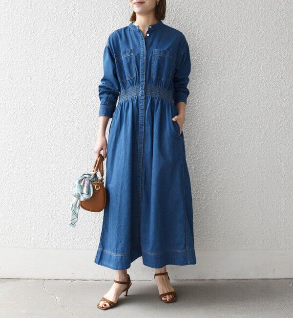 SHIPS any「《一部予約》SHIPS any: シャーリング デニム ポケット ワンピース ［SHIPS any DENIM］」|ワンピース|