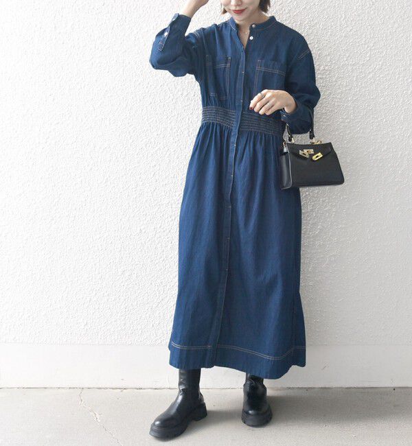 SHIPS any「《一部予約》SHIPS any: シャーリング デニム ポケット ワンピース ［SHIPS any DENIM］」|ワンピース|