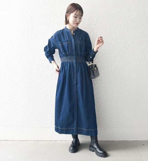 SHIPS any「《一部予約》SHIPS any: シャーリング デニム ポケット ワンピース ［SHIPS any DENIM］」|ワンピース|