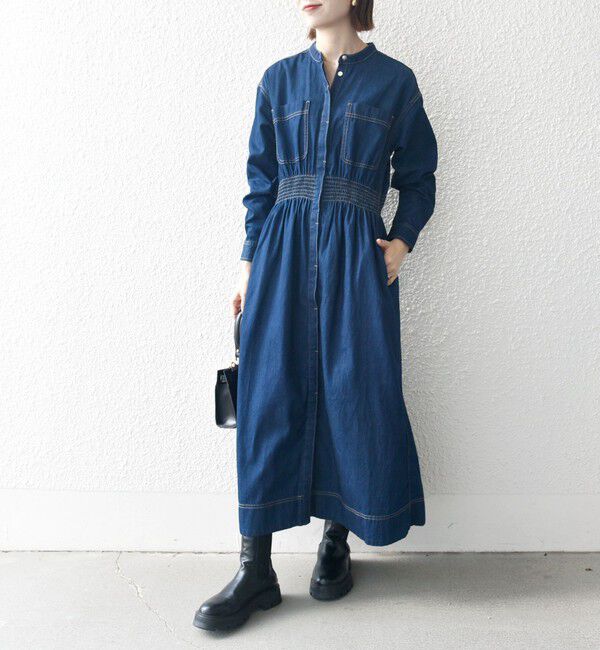 SHIPS any「《一部予約》SHIPS any: シャーリング デニム ポケット ワンピース ［SHIPS any DENIM］」|ワンピース|