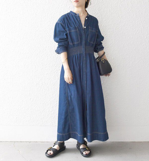 SHIPS any「《一部予約》SHIPS any: シャーリング デニム ポケット ワンピース ［SHIPS any DENIM］」|ワンピース|