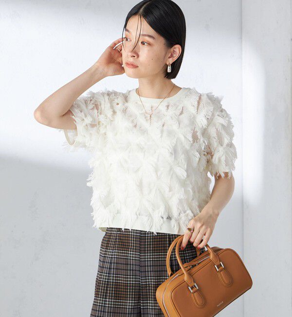 SHIPS for women「〈手洗い可能〉シアー フリンジ ジャカード プルオーバー」|ニット・セーター|