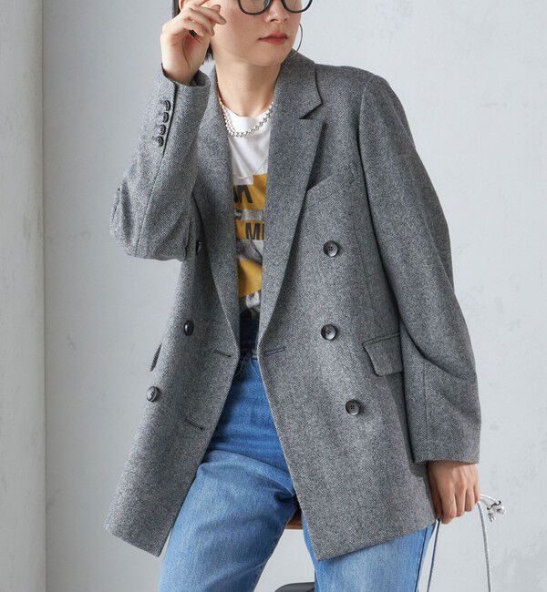 SHIPS for women「ツイード ダブル ジャケット」|テーラードジャケット|ブラック