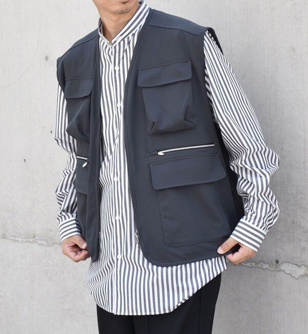 SHIPS any「SHIPS any: 〈洗濯機可能〉ストレッチ ナイロン マルチポケット ベスト (セットアップ対応)◇」|ベスト・ジレ|ダークグレー