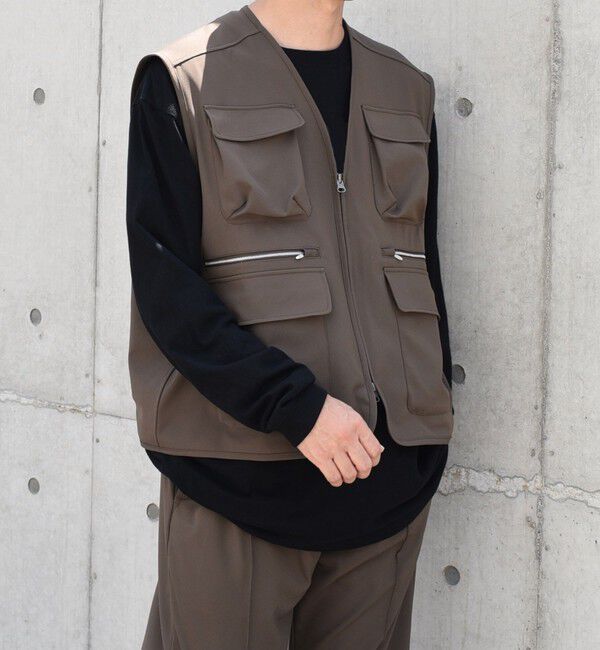 SHIPS any「SHIPS any: 〈洗濯機可能〉ストレッチ ナイロン マルチポケット ベスト (セットアップ対応)◇」|ベスト・ジレ|ブラウン