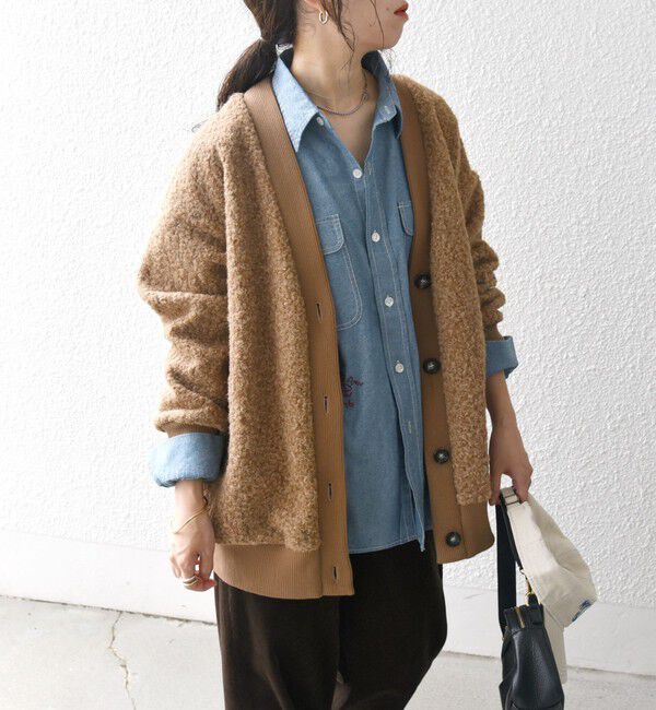 SHIPS any「SHIPS any: ナッピング ボア Vネック カーディガン ジャケット」|カーディガン|キャメル