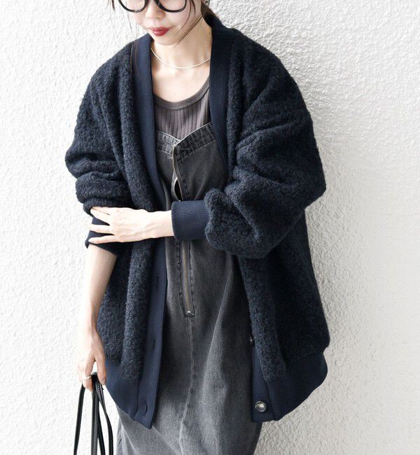 SHIPS any「SHIPS any: ナッピング ボア Vネック カーディガン ジャケット」|カーディガン|ネイビー