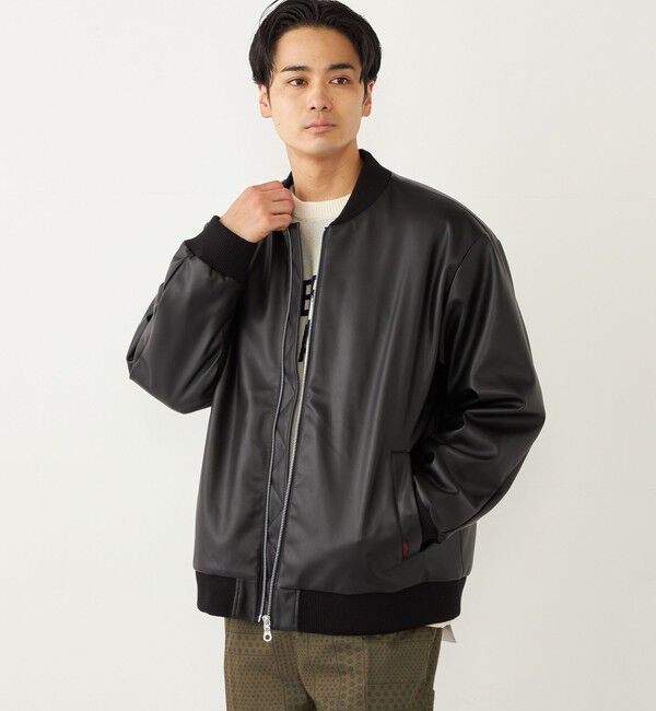 SHIPS Colors 「SHIPS Colors:THERMOLITE(R) ボア ボマー ジャケット 合成皮革◇」|ブルゾン・スタジャン|ブラック