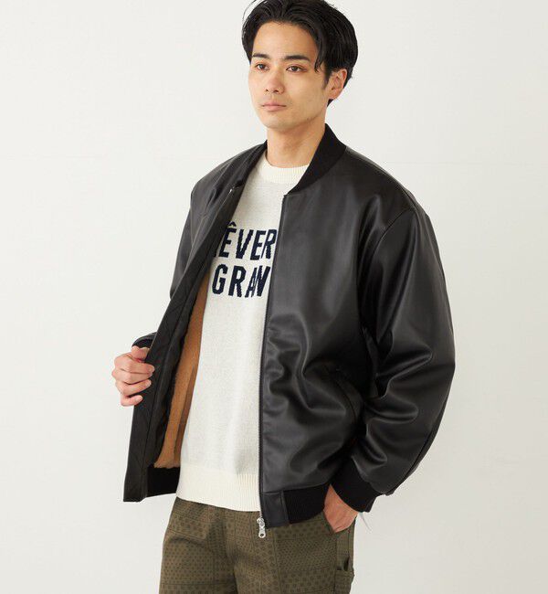 SHIPS Colors 「SHIPS Colors:THERMOLITE(R) ボア ボマー ジャケット 合成皮革◇」|ブルゾン・スタジャン|