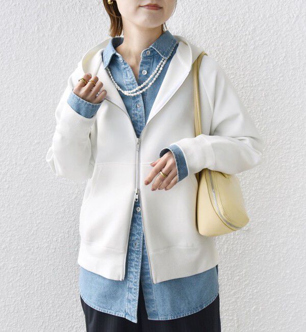 SHIPS for women「〈洗濯機可能〉ダンボール フーディー ジップ ブルゾン」|パーカー|