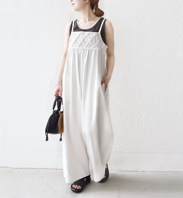 SHIPS any「bon_meur:〈手洗い可能〉ロープ編み コットン ワイド ギャザー サロペット」|オールインワン|