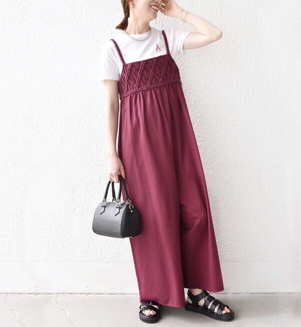SHIPS any「bon_meur:〈手洗い可能〉ロープ編み コットン ワイド ギャザー サロペット」|オールインワン|