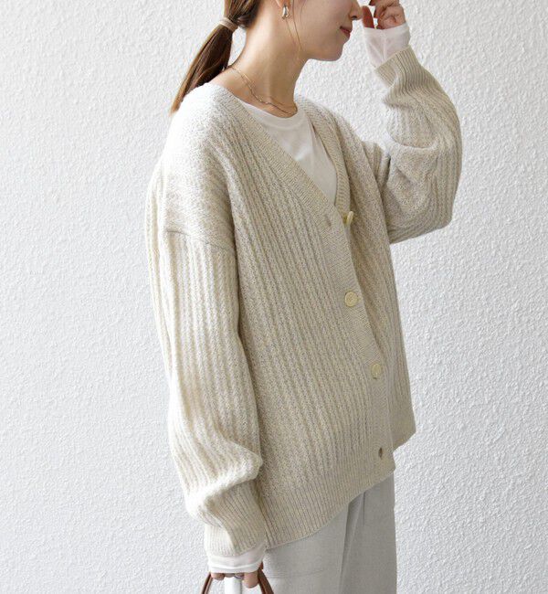 SHIPS any「SHIPS any: リブ タック編み Vネック ルーズ ニット カーディガン」|カーディガン|