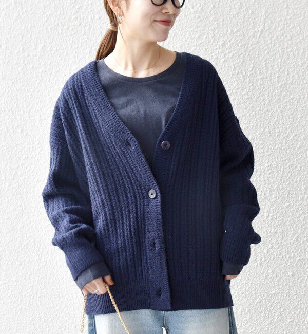 SHIPS any「SHIPS any: リブ タック編み Vネック ルーズ ニット カーディガン」|カーディガン|