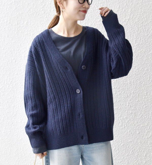 SHIPS any「SHIPS any: リブ タック編み Vネック ルーズ ニット カーディガン」|カーディガン|
