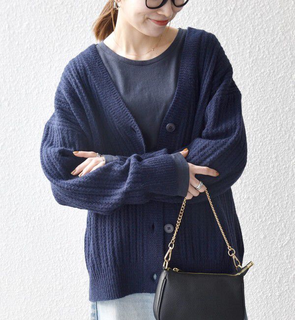 SHIPS any「SHIPS any: リブ タック編み Vネック ルーズ ニット カーディガン」|カーディガン|