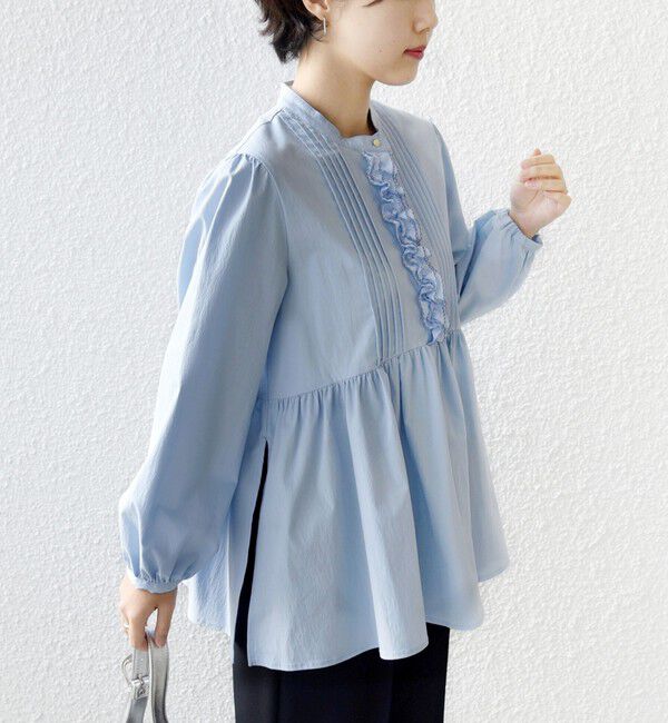 SHIPS for women「《予約》【WEB限定】〈手洗い可能〉フリル 刺繍 ペプラム ブラウス」|シャツ・ブラウス|ライトブルー