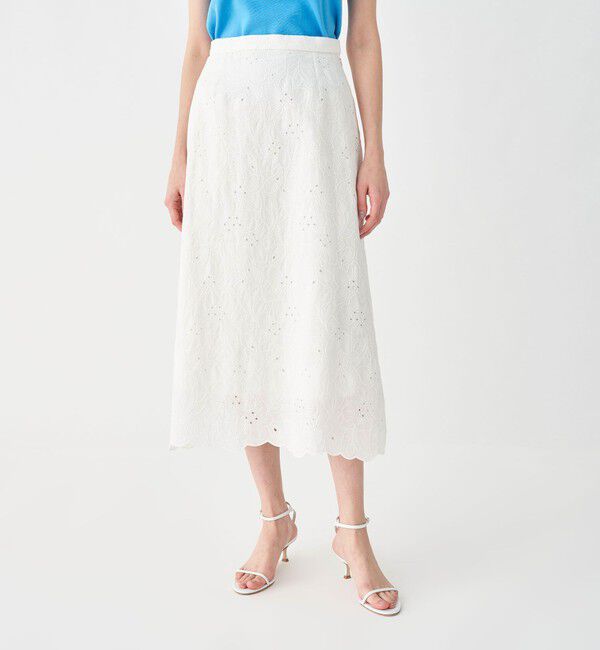 Ballsey「ボイルフラワーエンブロイダリー セミフレアスカート」|フレア|