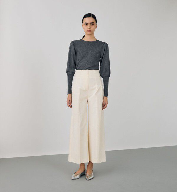 DES PRES「コットンレーヨンベルベット クロップドワイドパンツ」|スラックス|