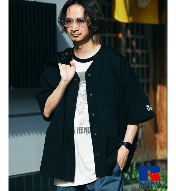 JOURNAL STANDARD relume「吸水速乾 RUSSELL ATHLETIC 別注 Dri-Power(R) ベースボールシャツ」|シャツ・ブラウス|ブラック