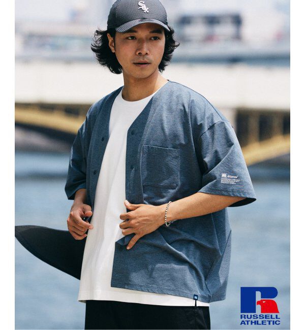 JOURNAL STANDARD relume「吸水速乾 RUSSELL ATHLETIC 別注 Dri-Power(R) ベースボールシャツ」|シャツ・ブラウス|ブルー B