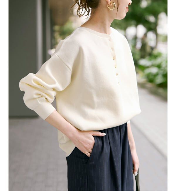 Spick and Span「《新色有り / 追加予約》メタルボタンヘンリーネックニット」|ニット・セーター|