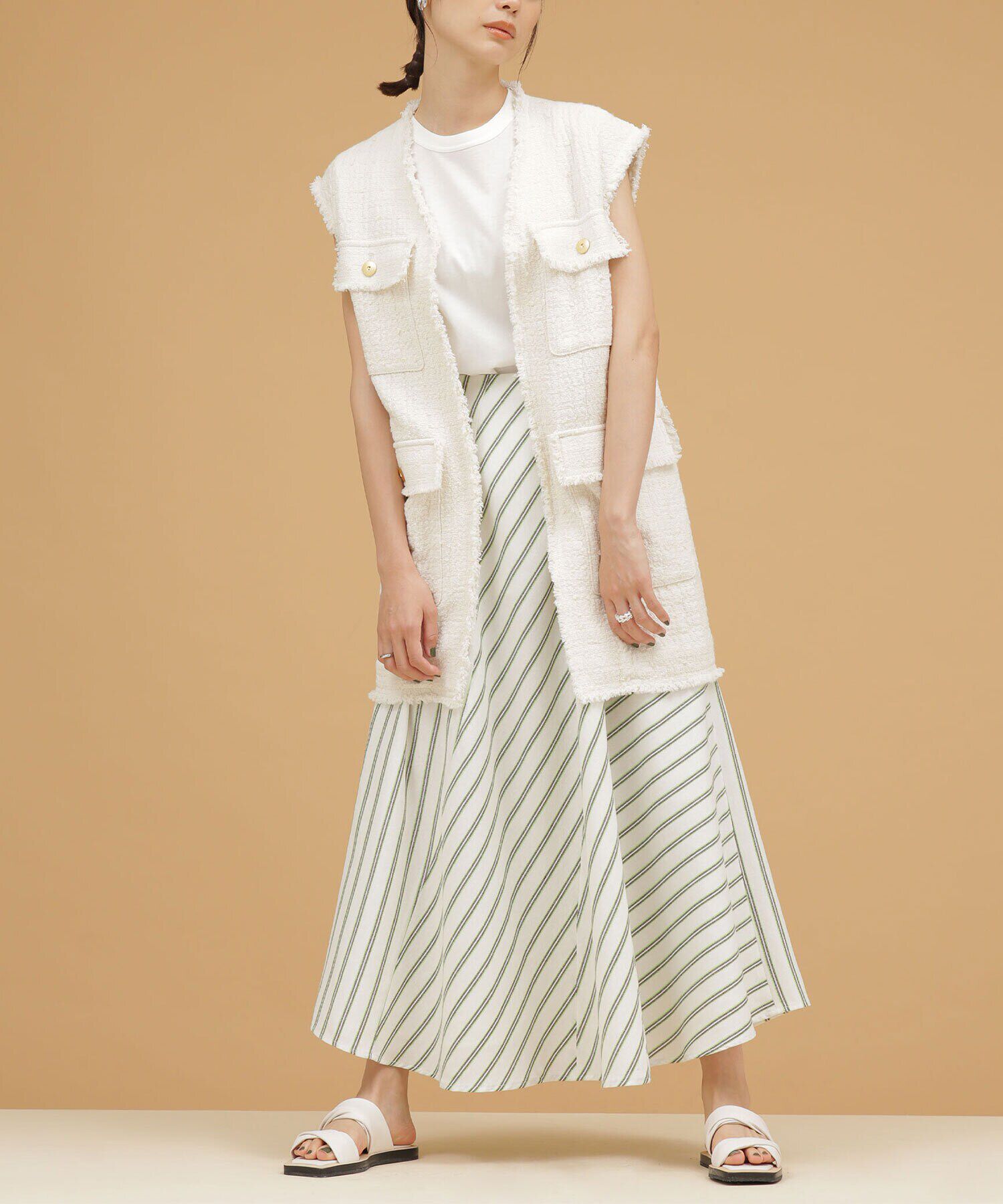 nano･universe「LB.03/ストライプエスカルゴ切り替えフレアスカート」|スカート|