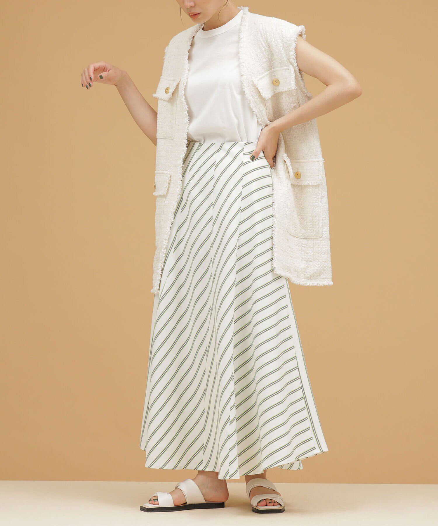 nano･universe「LB.03/ストライプエスカルゴ切り替えフレアスカート」|スカート|