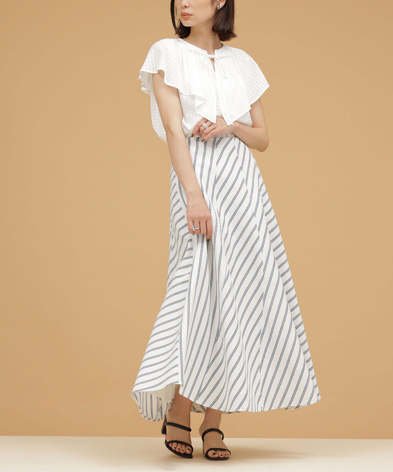 nano･universe「LB.03/ストライプエスカルゴ切り替えフレアスカート」|スカート|