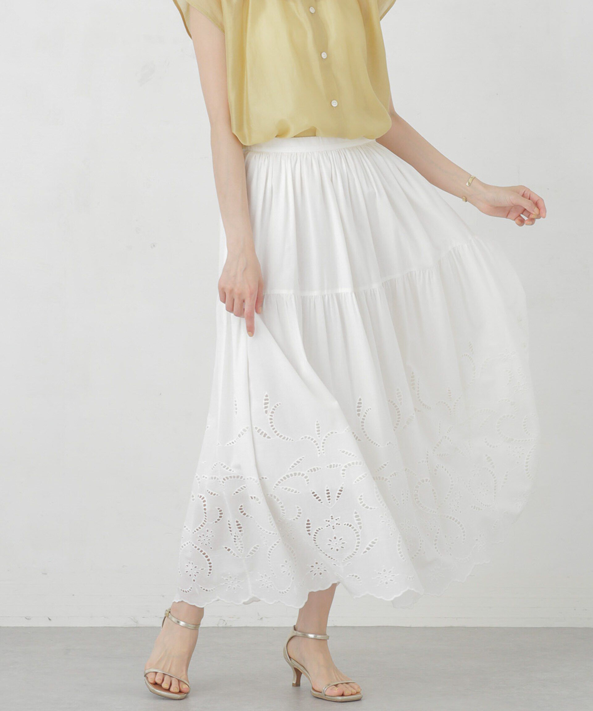 nano･universe「インドシフリー刺繍スカート」|スカート|オフホワイト1