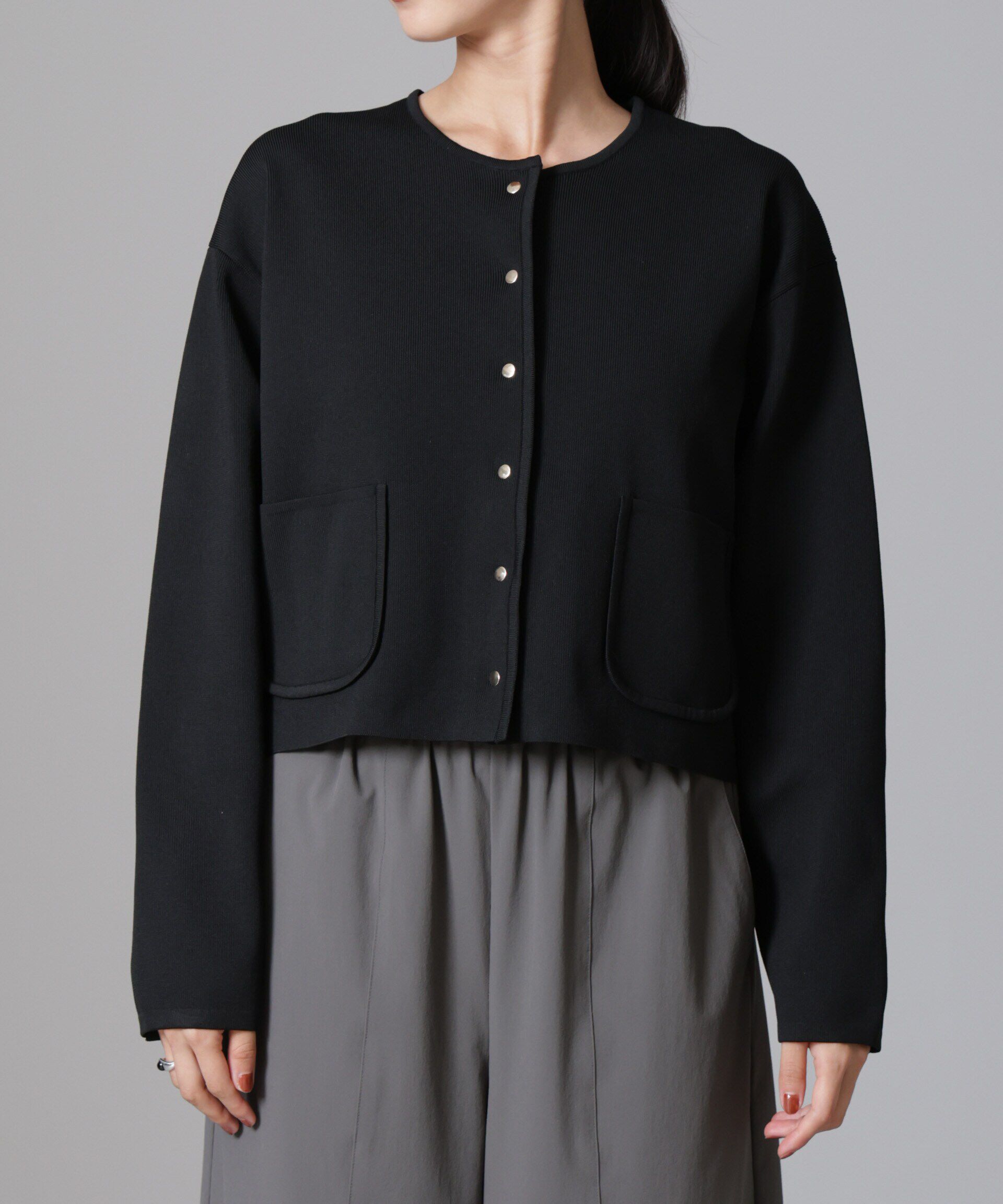 nano･universe「ノーカラーニットジャケット (セットアップ可)」|ニット・セーター|