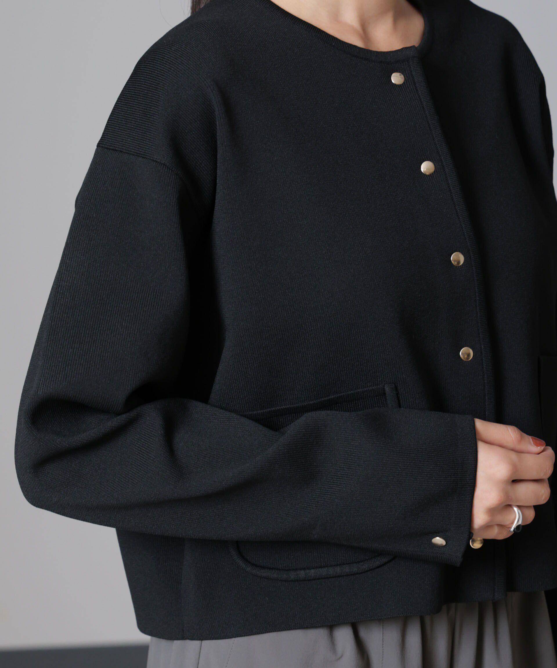 nano･universe「ノーカラーニットジャケット (セットアップ可)」|ニット・セーター|