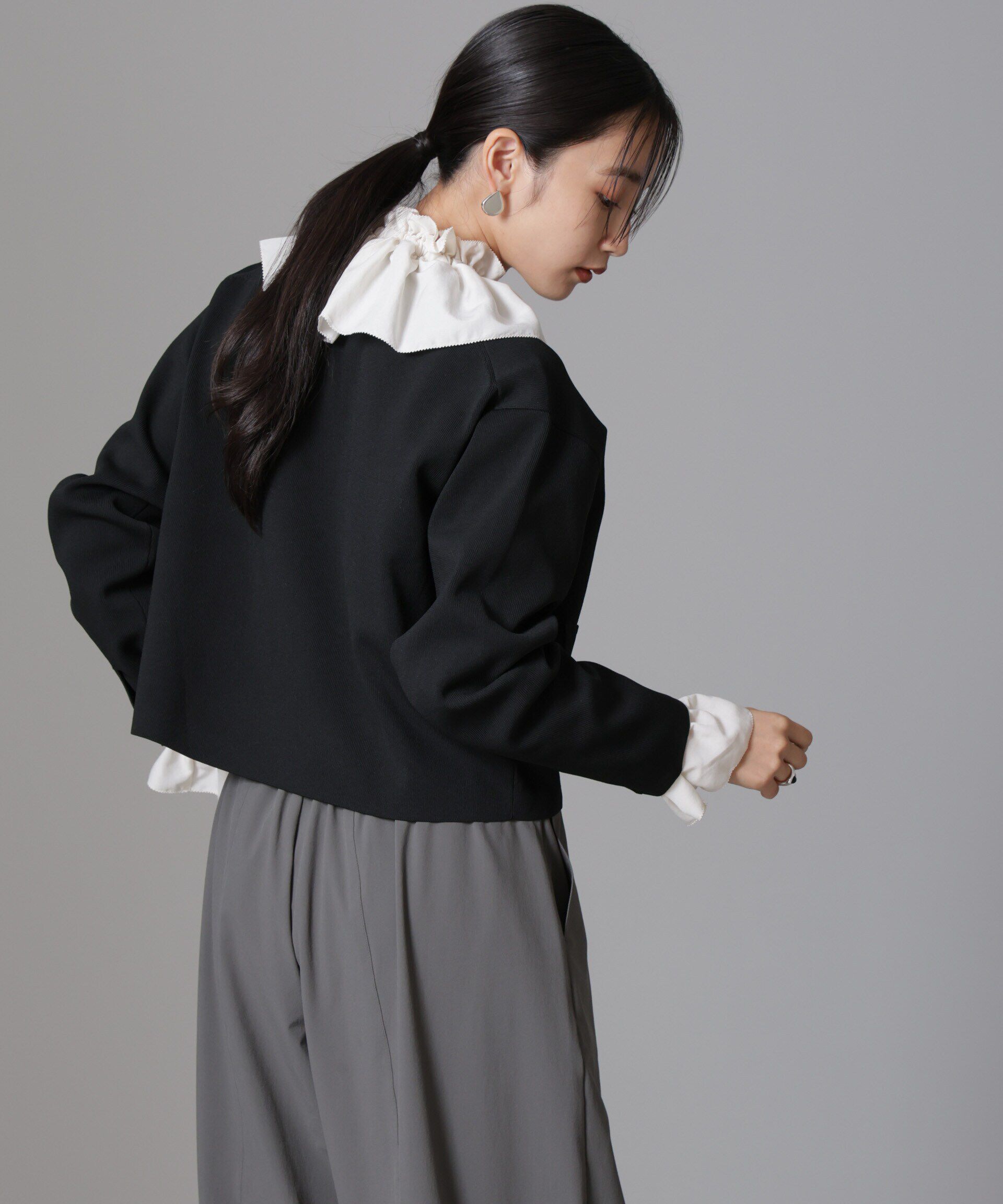 nano･universe「ノーカラーニットジャケット (セットアップ可)」|ニット・セーター|