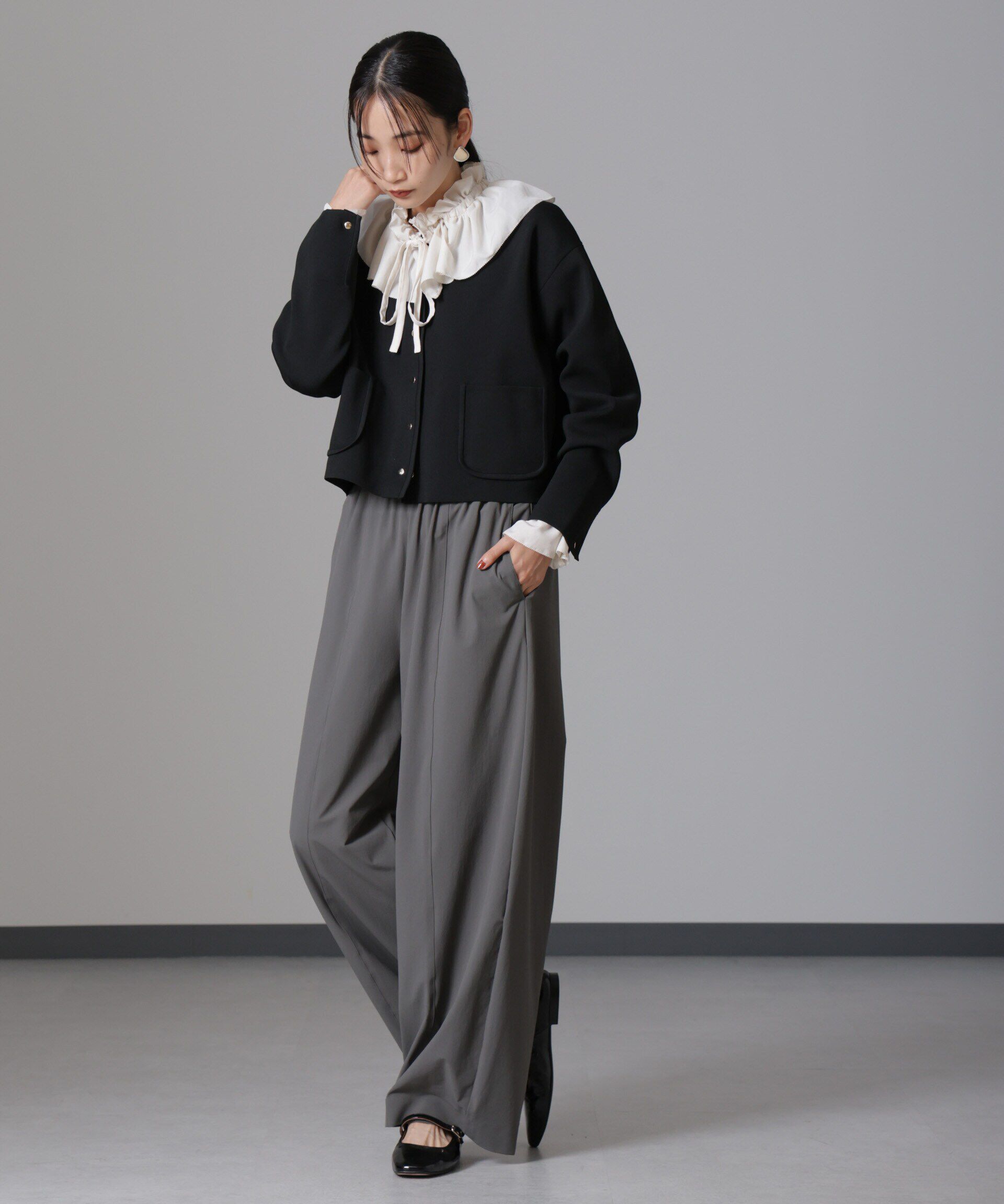 nano･universe「ノーカラーニットジャケット (セットアップ可)」|ニット・セーター|