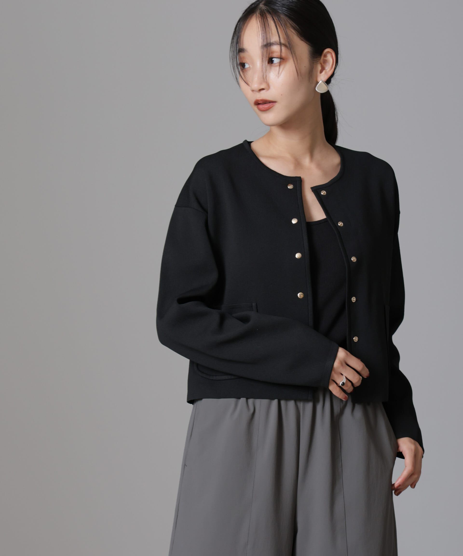 nano･universe「ノーカラーニットジャケット (セットアップ可)」|ニット・セーター|