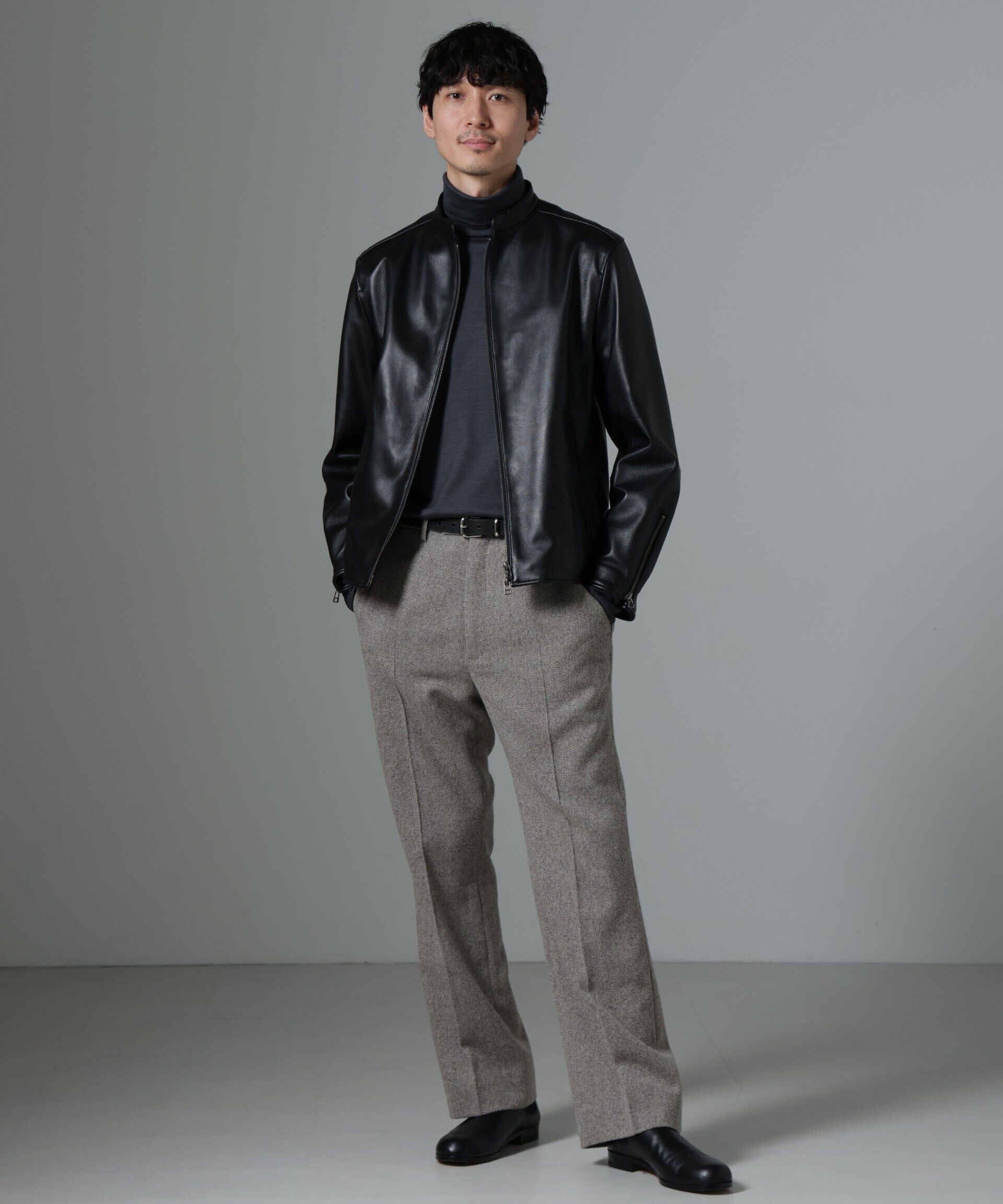 nano･universe「バンドカラーレザーシングルライダースジャケット」|ライダースジャケット|