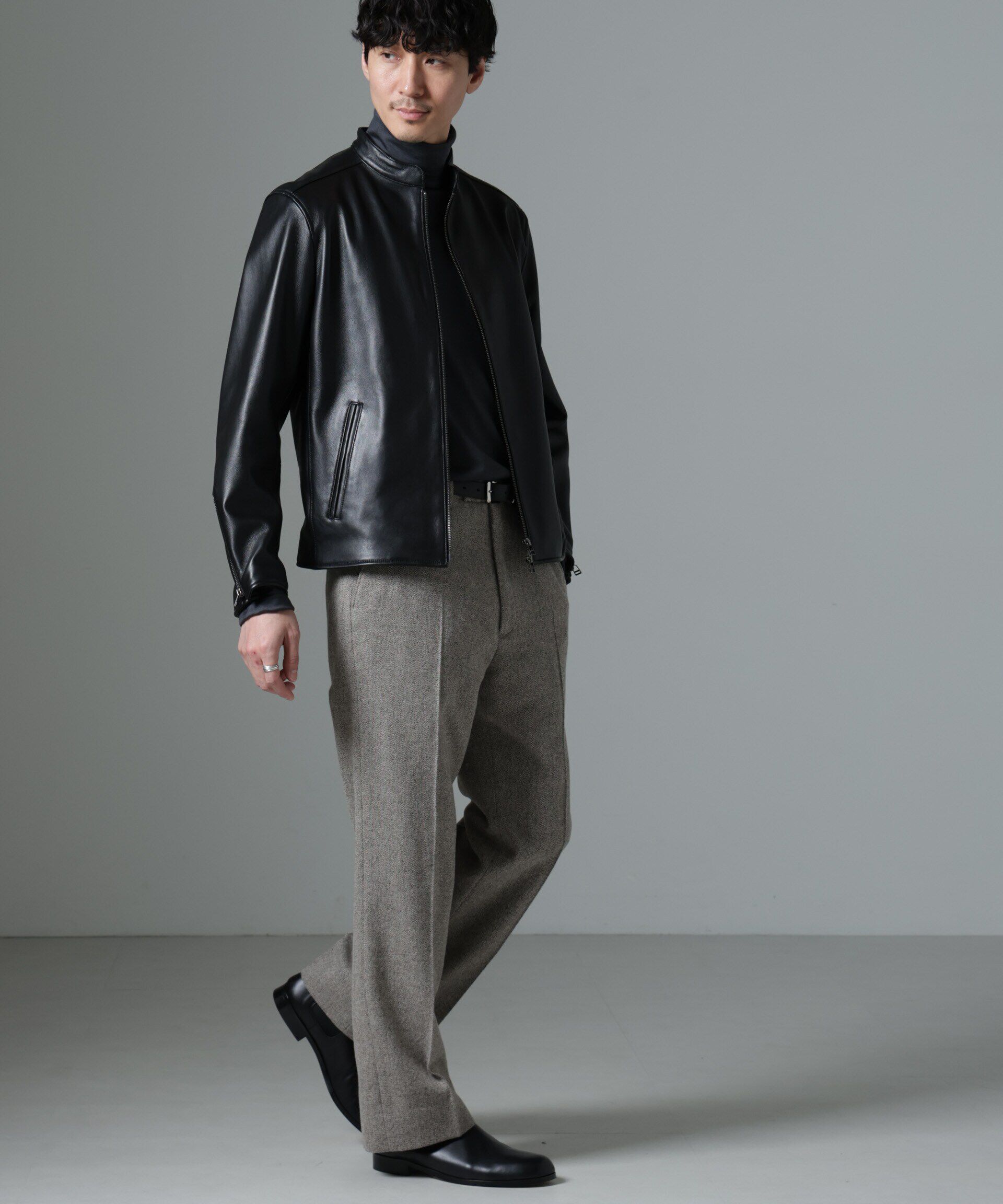 nano･universe「バンドカラーレザーシングルライダースジャケット」|ライダースジャケット|