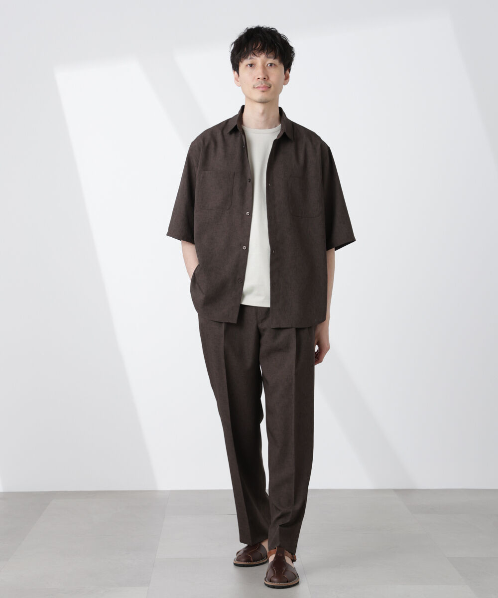 nano･universe「テックリネンリラックスタックテーパードパンツ」|チノ|