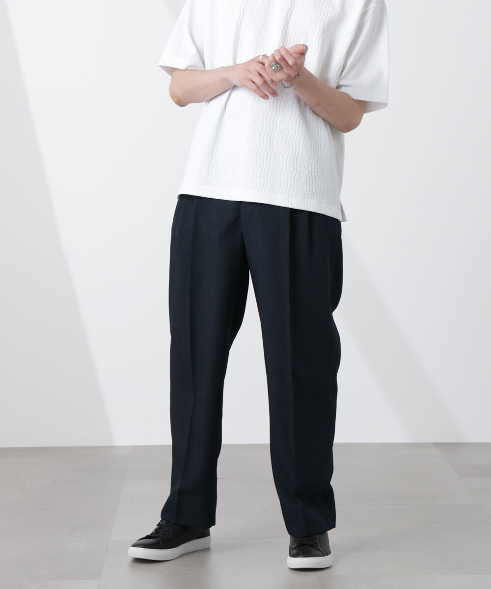 nano･universe「テックリネンリラックスタックテーパードパンツ」|チノ|