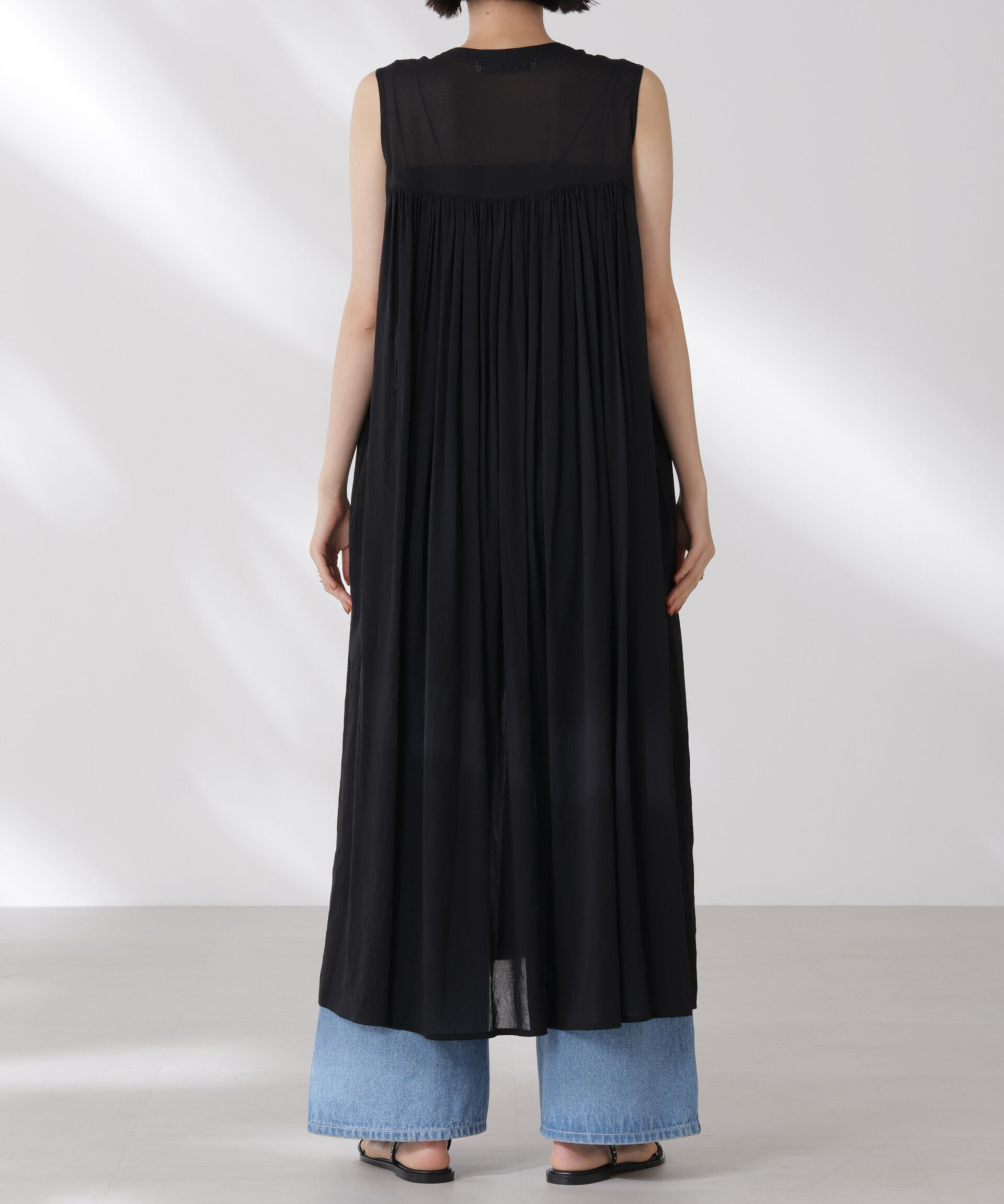 nano･universe「ギャザー切り替えノースリーブシアーワンピース」|ワンピース|