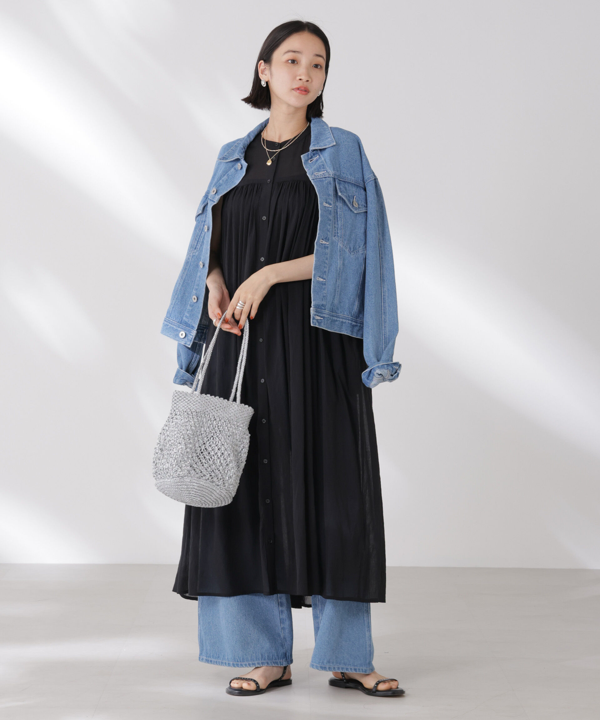 nano･universe「ギャザー切り替えノースリーブシアーワンピース」|ワンピース|