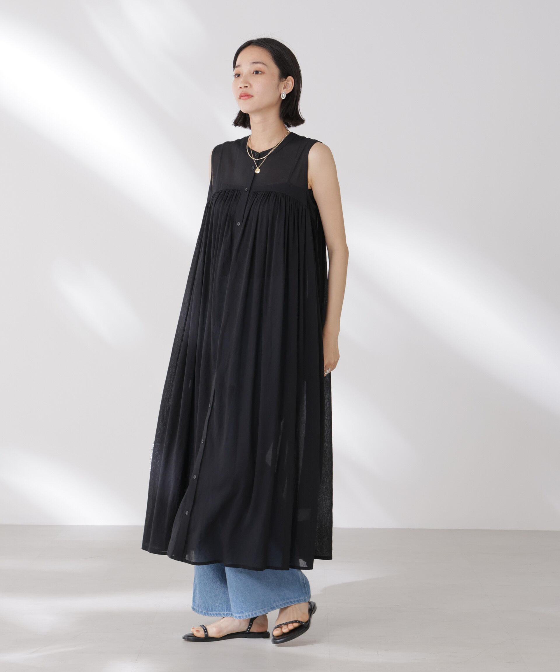 nano･universe「ギャザー切り替えノースリーブシアーワンピース」|ワンピース|