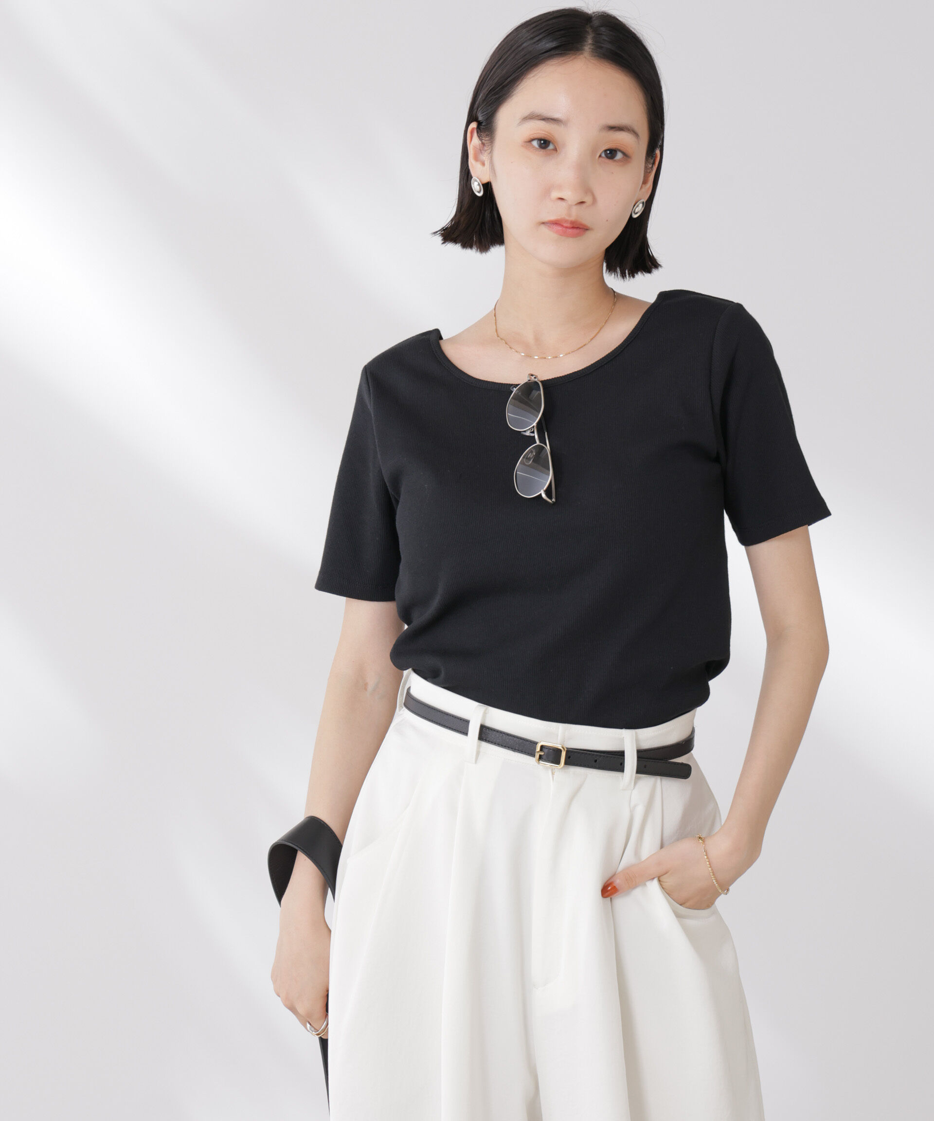 nano･universe「抗菌防臭・接触冷感機能 カップ付きクルーネックトップス」|Tシャツ・カットソー|