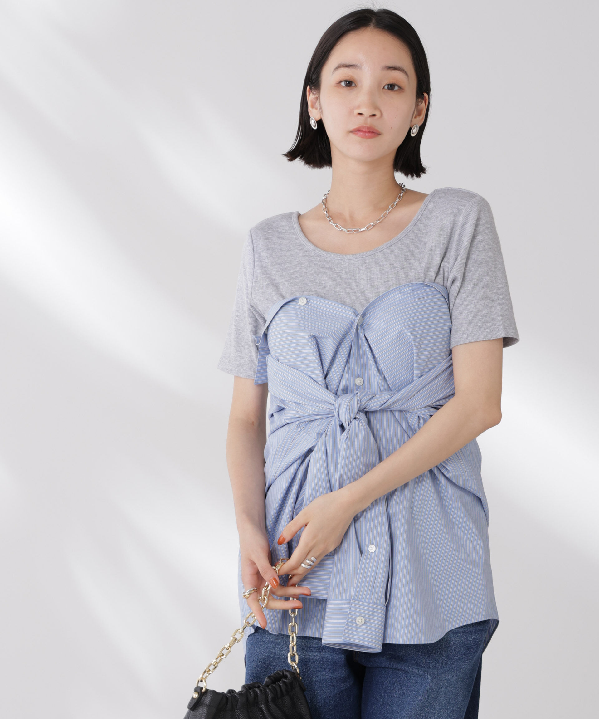 nano･universe「抗菌防臭・接触冷感機能 カップ付きクルーネックトップス」|Tシャツ・カットソー|グレー