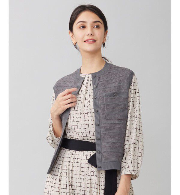 自由区「【洗える】テクスチャーコットンブレンドニット ベスト」|ベスト・ジレ|グレー