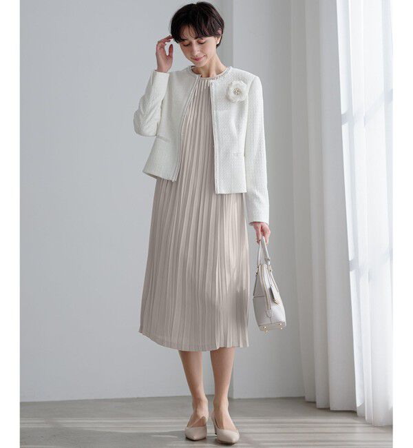 23区「【セットアップ対応】シャインツイードストレッチ ノーカラー ジャケット」|ノーカラージャケット|